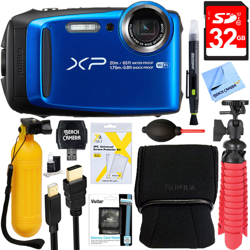 Fujifilm FinePix XP120 Blue Compact Waterproof Digital Camera + 32GB Accessory Bundle