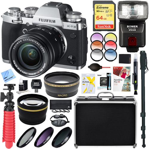 Fujifilm X-T3 Mirrorless Digital Camera w/ 18-55mm Lens + 64GB Memory & Flash Kit
