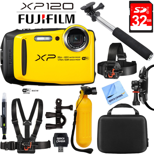 Fujifilm FinePix XP120 Yellow Compact Rugged Waterproof Digital Camera + 32GB Card Bundle