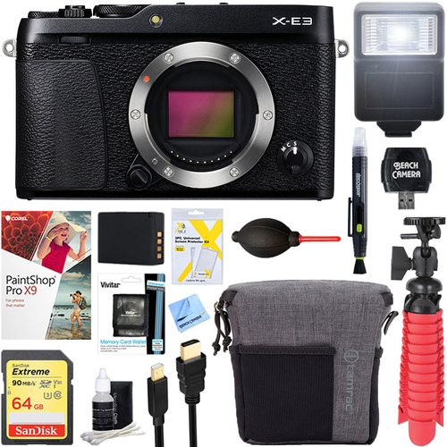 Fujifilm X-E3 24.3 MP Mirrorless Digital Camera Body (Black) + 64GB Deluxe Accessory Kit