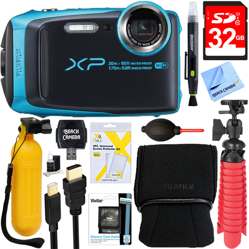 Fujifilm FinePix XP120 Sky Blue Compact Waterproof Digital Camera + 32GB Accessory Bundle