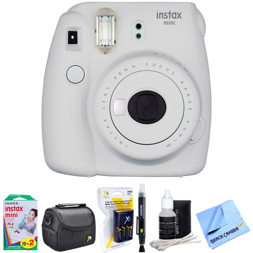 Fujifilm Instax Mini 9 Instant Camera White with AA Batteries & Charger Bundle