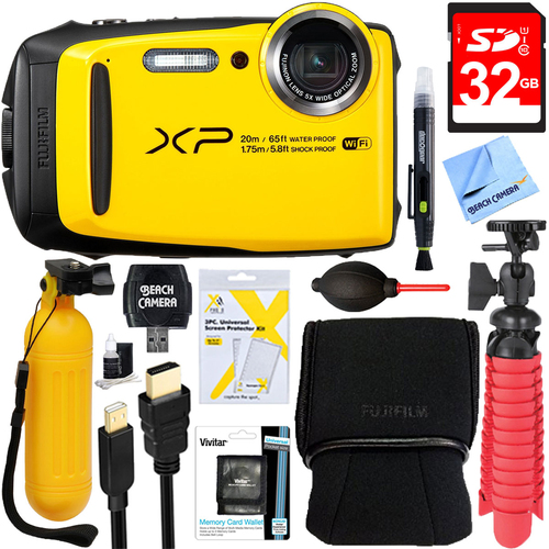 Fujifilm FinePix XP120 Yellow Compact Waterproof Digital Camera + 32GB Accessory Bundle