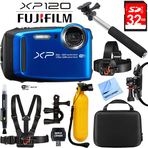 Fujifilm FinePix XP120 Blue Compact Rugged Waterproof Digital Camera + 32GB Card Bundle