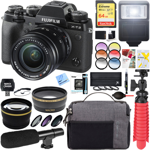 Fujifilm X-T2 4K Mirrorless Digital Camera + XF 18-55mm Lens Deluxe Accessory Kit