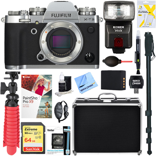 Fujifilm X-T3 26.1MP Mirrorless Digital Camera (Body) + 64GB Memory & Flash Bundle