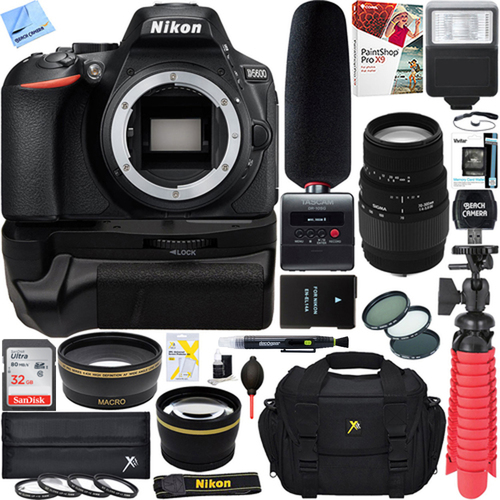 Nikon D5600 Digital SLR Camera + Sigma 70-300mm Macro Lens Tascam Video Creator Bundle
