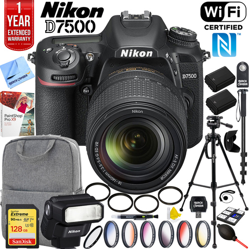 Nikon D7500 DX DSLR Camera 18-140mm VR Lens & SB-300 Speedlight Flash 128GB Pro Bundle