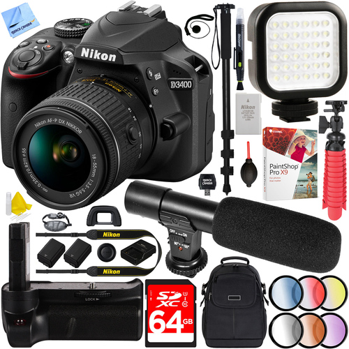 Nikon D3400 24.2 MP DSLR Camera w/ AF-P DX 18-55mm VR Lens Kit 64GB Battery Kit