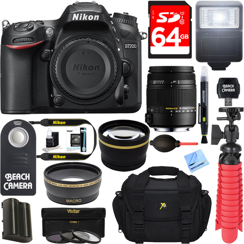 Nikon D7200 24.2MP Digital HD-SLR Camera Body + Sigma 18-250mm Macro Lens Bundle