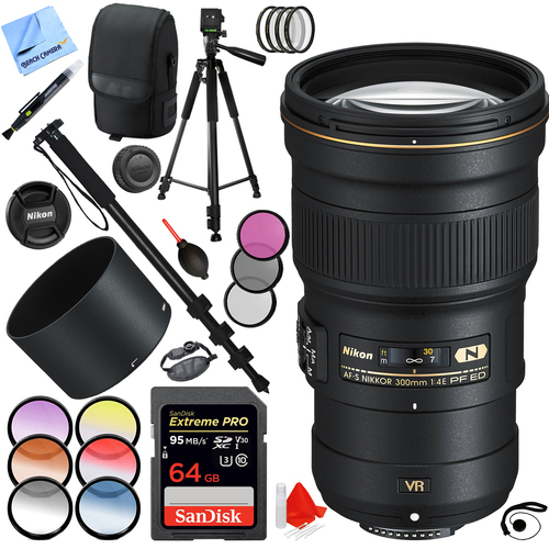 Nikon AF-S NIKKOR 300mm f/4E PF ED VR Lens with 77mm Filter Sets + 64GB Kit