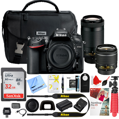 Nikon D7200 DX-Format 24.2MP DSLR Camera with AF-P 18-55mm & 70-300mm Lens + 32GB Kit