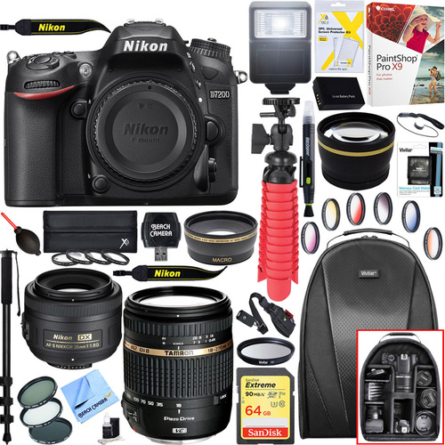 Nikon D7200 DX-Format Digital HD-SLR Camera Body + 18-270mm and 35mm Lens Bundle