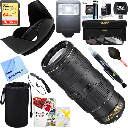 Nikon AF-S NIKKOR 70-200MM F/4G ED VR Lens for Nikon Cameras + 64GB Ultimate Kit