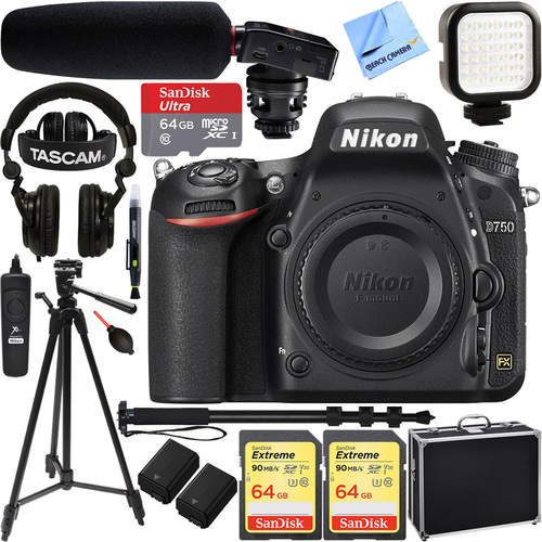 Nikon D750 24.3MP HD 1080p FX-Format DSLR Camera Body w/ Tascam Pro Video Bundle