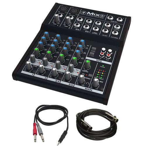 Mackie Mix Series 8-Channel Mixer Mix8 with Cables Bundle