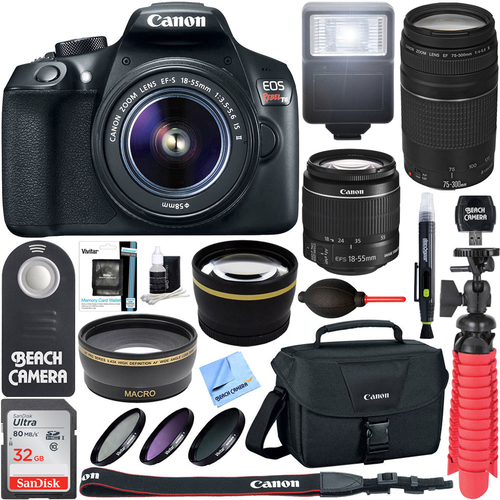 Canon EOS Rebel T6 DSLR Camera w/ EF-S 18-55mm & 75-300mm IS II Lens 32GB Memory Kit