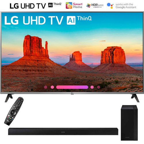 LG 55` 4K HDR LED AI UHD TV ThinQ (2018) & Samsung Soundbar with Wireless Subwoofer