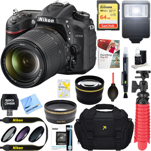 Nikon D7200 DX-format Black DSLR Camera + AF-S 18-140mm ED VR Lens Memory & Flash Kit