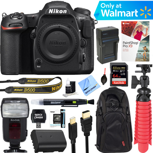 Nikon D500 20.9 MP Digital SLR Camera (Body) + 64GB Memory & Flash Accessory Bundle