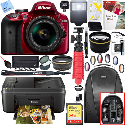 Nikon D3400 24.2 MP DSLR Camera w/ 18-55mm VR Lens + Canon PIXMA Printer Bundle