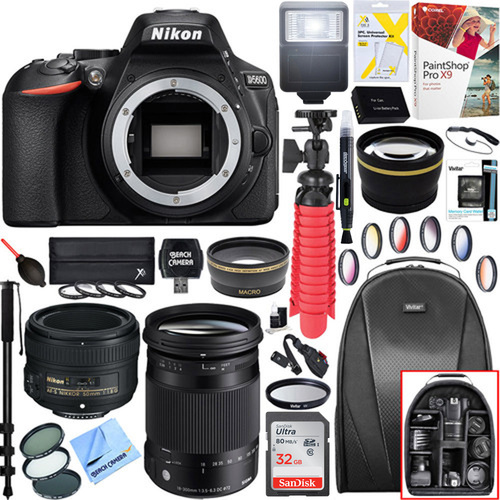 Nikon D5600 24.2 MP DX-Format DSLR Camera (Body) + 18-300mm and 50mm Lens Bundle