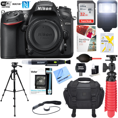 Nikon D7200 DX 24.2MP DSLR Camera Body 64GB Deluxe Bundle -Certified Refurbished