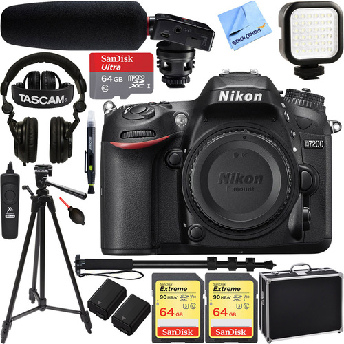 Nikon D7200 DX-Format 24.2MP HD DSLR Camera Body w/ Tascam Pro Video Bundle