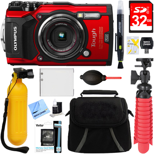 Olympus TG-5 12MP 4x Optical Zoom Digital Camera (Red) + 32GB Deluxe Accessory Bundle