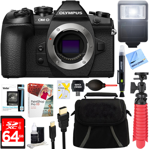Olympus OM-D E-M1 Mark II Mirrorless Digital Camera Body + 64GB Memory & Flash Bundle