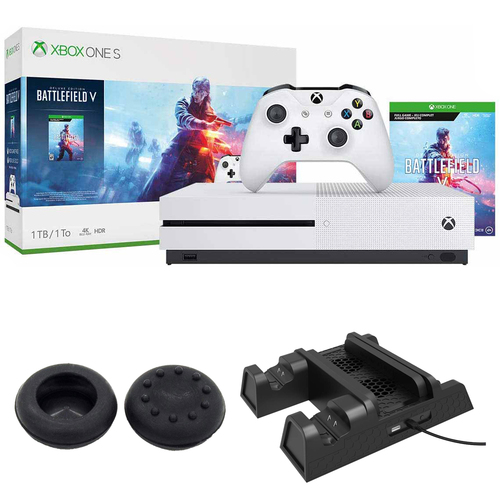 Microsoft Xbox One S 1TB Battlefield V with Dual Controller Charging/Cooling Fan Stand