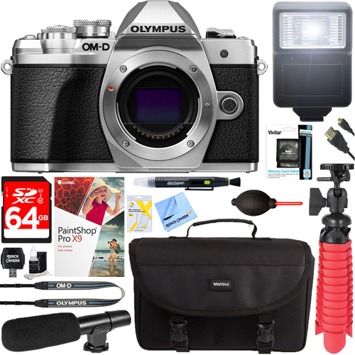 Olympus OM-D E-M10 Mark III Mirrorless Digital Camera (Silver) + 64GB Accessory Bundle
