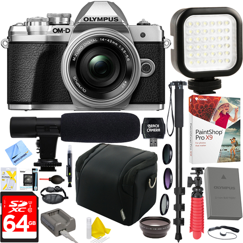 Olympus OM-D E-M10 Mark III Mirrorless Digital Camera 14-42mm EZ Lens (Silver) 64GB Kit