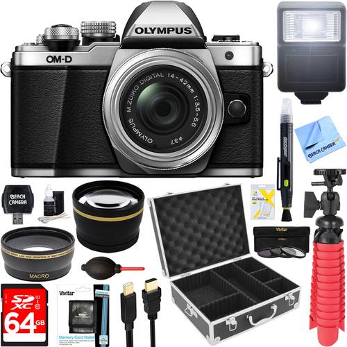 Olympus OM-D E-M10 Mark II Digital Camera (Silver) + 14-42mm II R Lens Accessory Kit