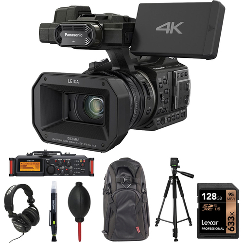 Panasonic 4K 24p Cinema 60p Video Camcorder Black with Tascam Recorder Bundle