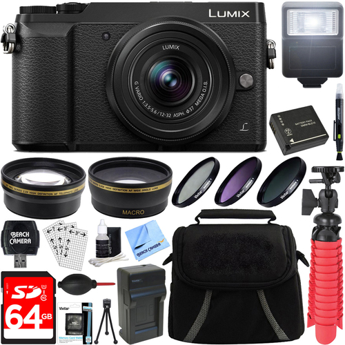 Panasonic LUMIX GX85 4K Black Mirrorless Camera with 12-32mm Lens + 64GB Accessory Bundle