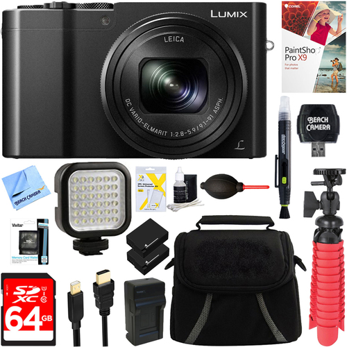 Panasonic LUMIX DMC-ZS100K 20 MP Digital Camera (Black) + 64GB Dual Battery Deluxe Bundle