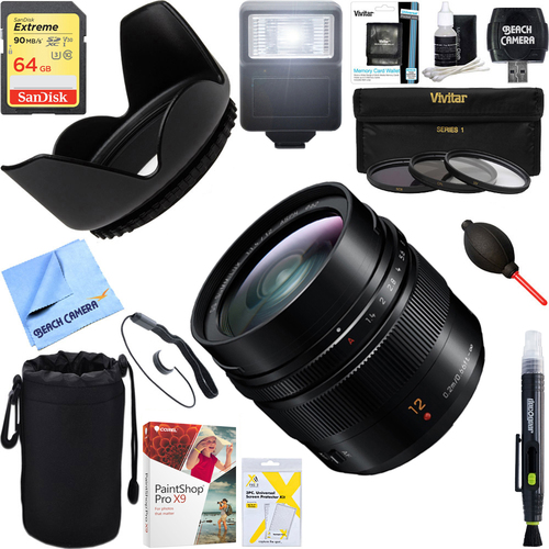 Panasonic H-X012 12mm F1.4 LUMIX G Leica DG Mirrorless Lens + 64GB Ultimate Kit