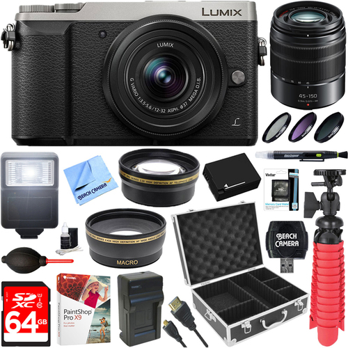 Panasonic LUMIX GX85 Mirrorless Silver Camera + 12-32mm & 45-150mm Dual Lens Accessory Kit