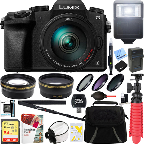 Panasonic LUMIX G7 Interchangeable Lens 4K HD DSLM Camera w/ 14-140mm Lens + 64GB Bundle