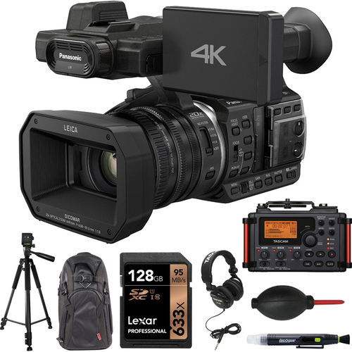 Panasonic 4K 24p Cinema 60p Video Camcorder - Black w/ Tascam Portable Recorder Bundle