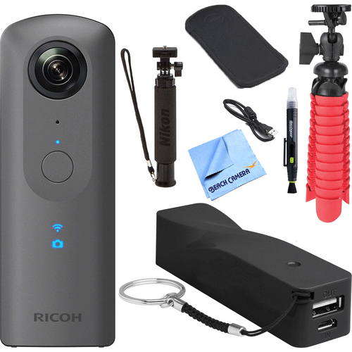 Ricoh Theta V 360-Degree Spherical Digital Camera Grey + Selfie Stick + Power Bank Kit