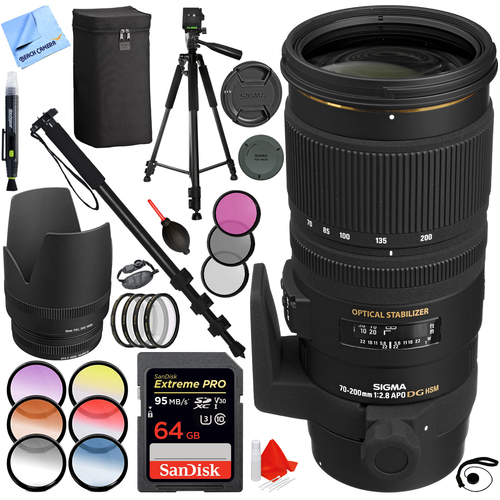 Sigma 70-200mm f/2.8 APO EX DG HSM Lens for Nikon DSLR + 77mm Filter Sets + 64GB Kit