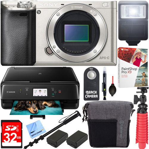 Sony Alpha a6000 24.3MP Silver Interchangeable Lens Camera Canon Printer Kit