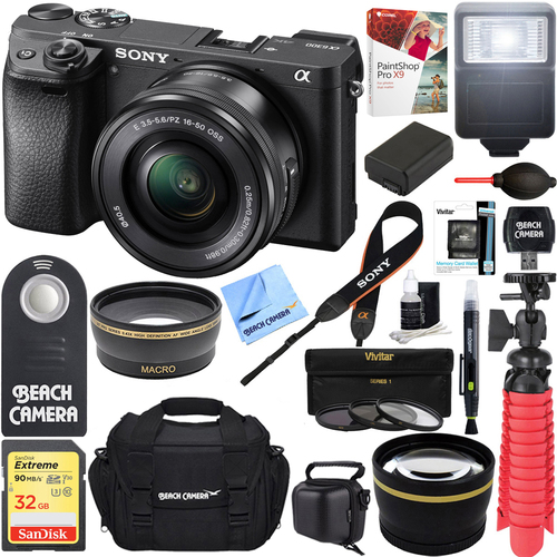 Sony Alpha a6300 4K Mirrorless Digital Camera 16-50mm Zoom Lens + 32GB 16Pcs Kit