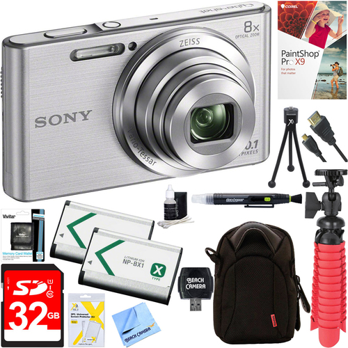 Sony DSC-W830 Cyber-Shot Silver Digital Camera + 32GB Dual Battery & Accessory Kit