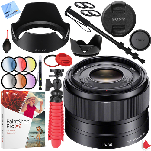 Sony SEL35F18 - 35mm f/1.8 Prime Fixed E-Mount Lens with 49mm Filter Bundle