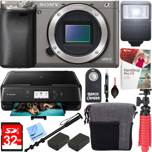Sony Alpha a6000 24.3MP Grey Interchangeable Lens Camera Canon Printer Kit