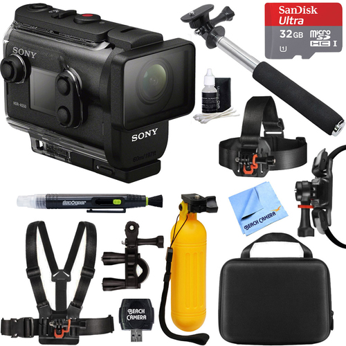 Sony HDRAS50R/B Full HD Action Cam + Live View Remote Bundle + 32GB Mount Kit