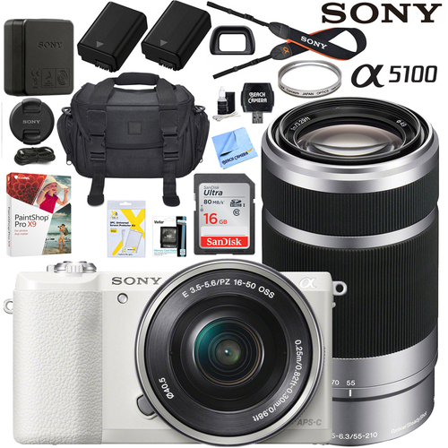 Sony Alpha a5100 Mirrorless Digital Camera 16-50mm & 55-210mm Lens Pro Bundle (White)